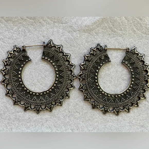 Black Patina Afghani Hoops - Picture 1 of 6